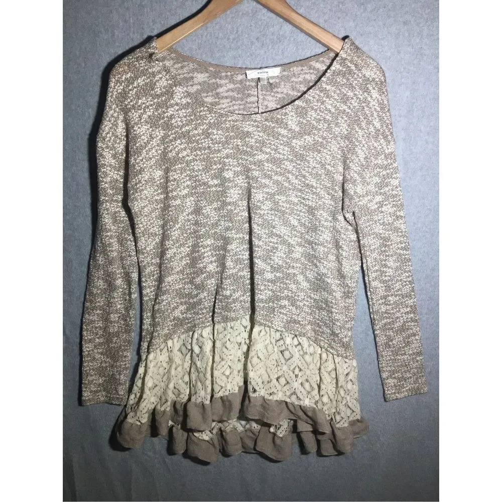 Womens Entro Blouse Lace Boho Beachy Feminine Date Night Neutral Closet Staple
